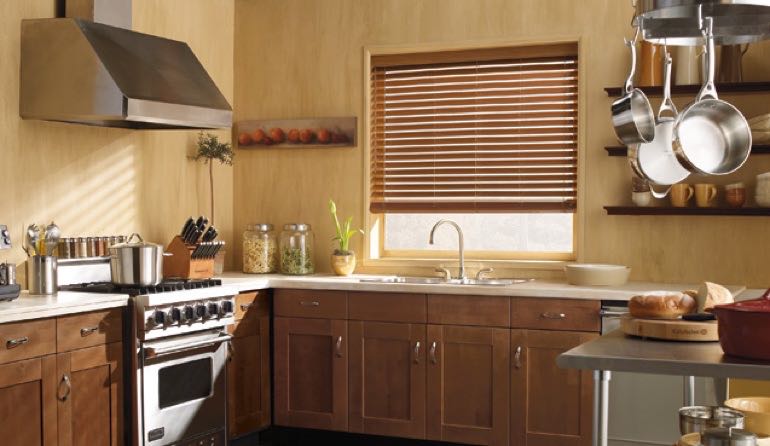 San Antonio kitchen faux wood blinds.